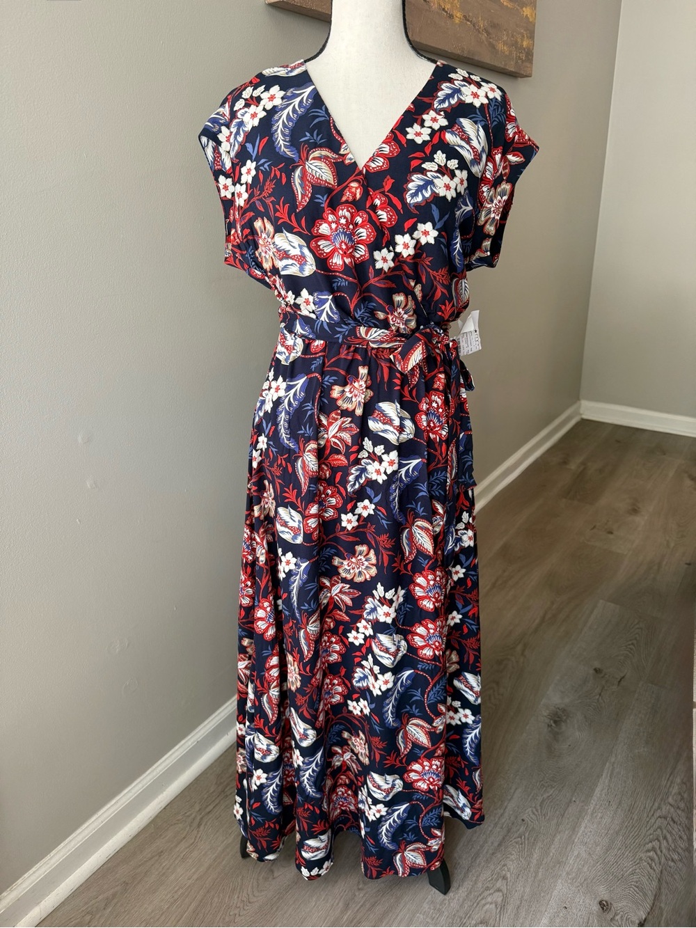 Sam and Jess Floral Maxi Dress XS NWT Macy’s Navy Red Boho
